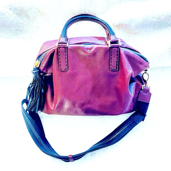 NEW-ANYA HINDMARCH BURGUNDY LEATHER TOTE BAG - Picture 1 of 16